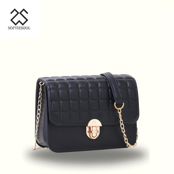 Women PU Leather Body Bag color Black